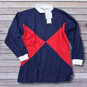 Vintage 1990s Colorblock Rugby Shirt Castaways Sport L Navy Red NWT New